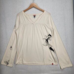 THE NORTH FACE Women's Long Sleeve Shirt Top XL Cream Black floral Ivory White